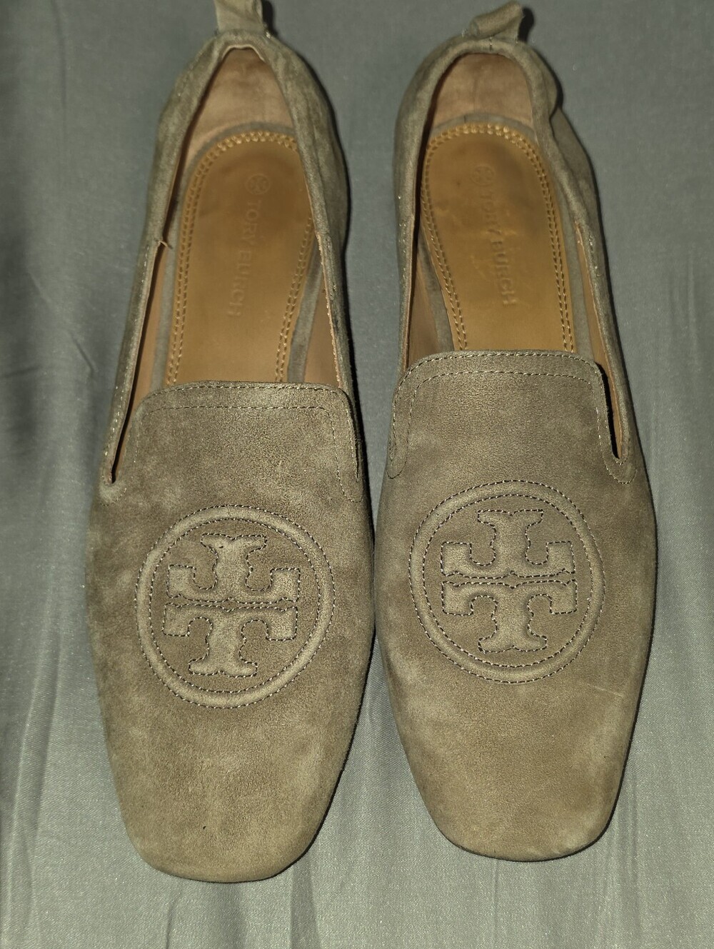 Tory Burch Men's Suede Loafers in Taupe Gray